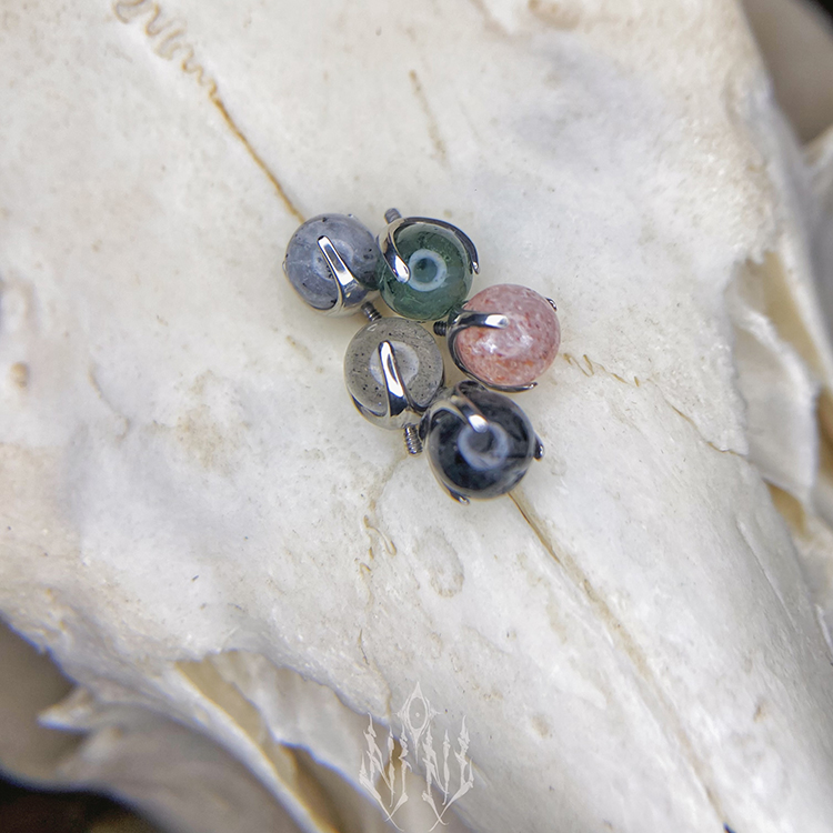 天然石水晶玛瑙球耳钉眉钉唇钉亚