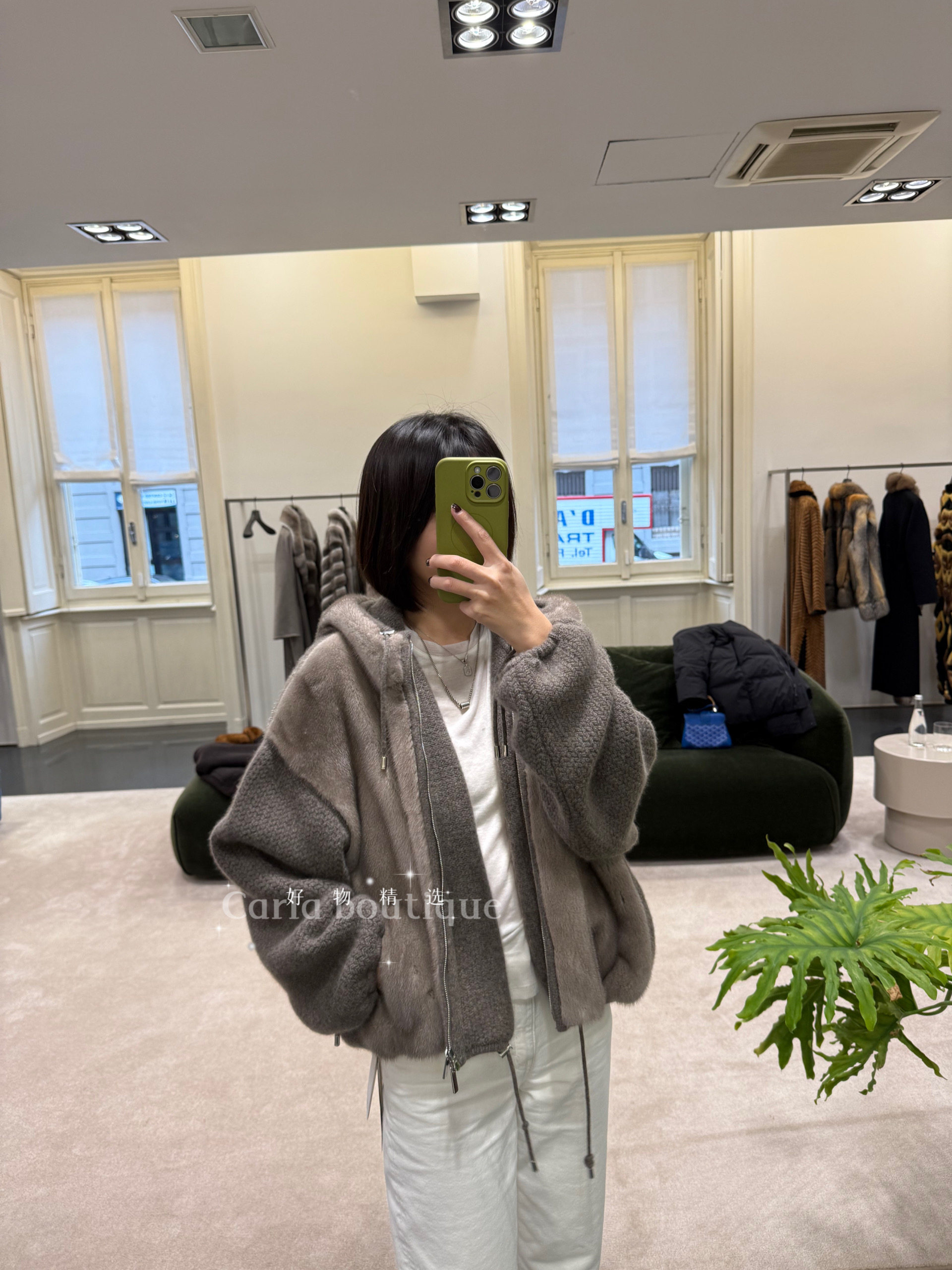 elpidio loffredo 水貂拼羊绒 连帽休闲外套 意大利代购