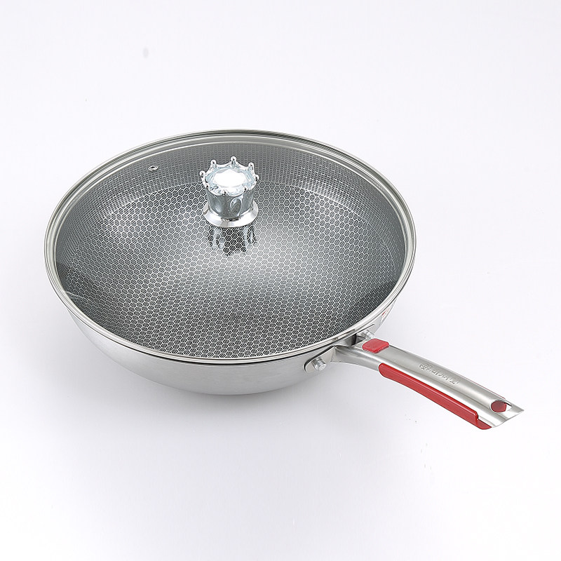 尚朋堂不锈钢炒锅爆炒煎炸电磁炉电陶炉适用蜂窝平底炒锅