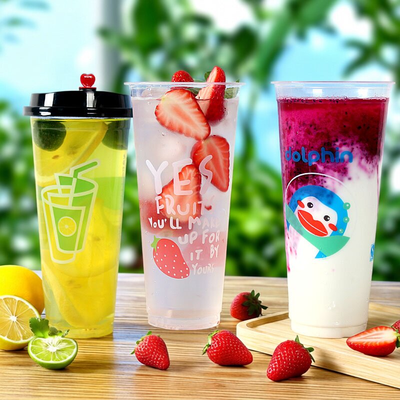 果汁杯塑料杯500摆摊柠檬700ml