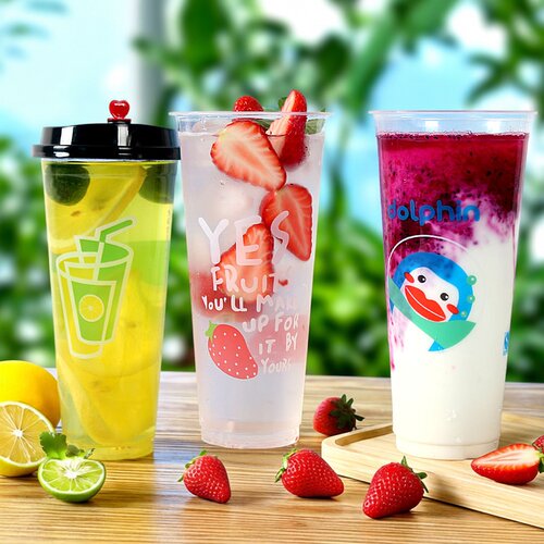 果汁杯塑料杯500摆摊柠檬700ml
