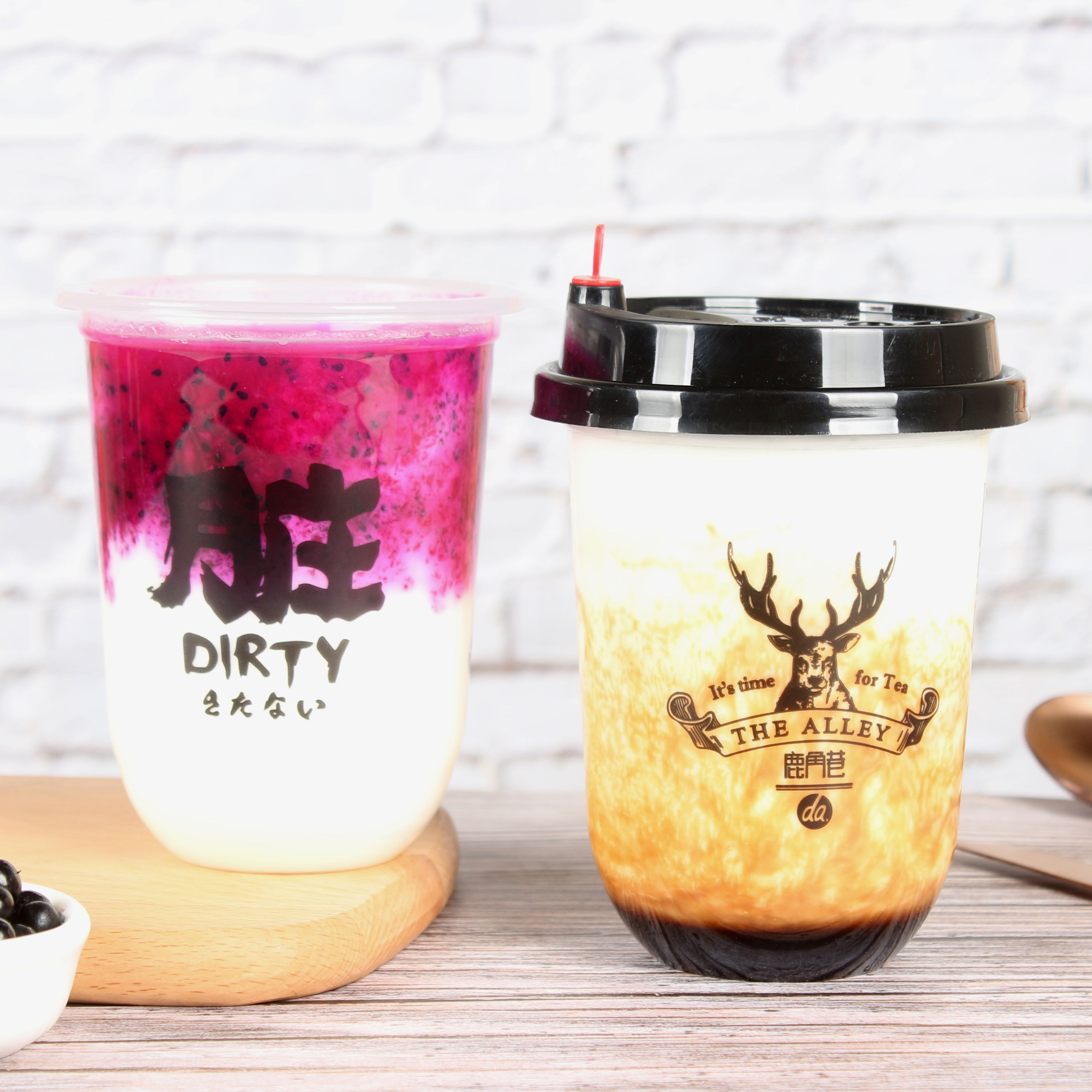 95口径u型杯网红鹿角巷奶茶杯子脏脏杯500ml/360/700胖胖杯定制