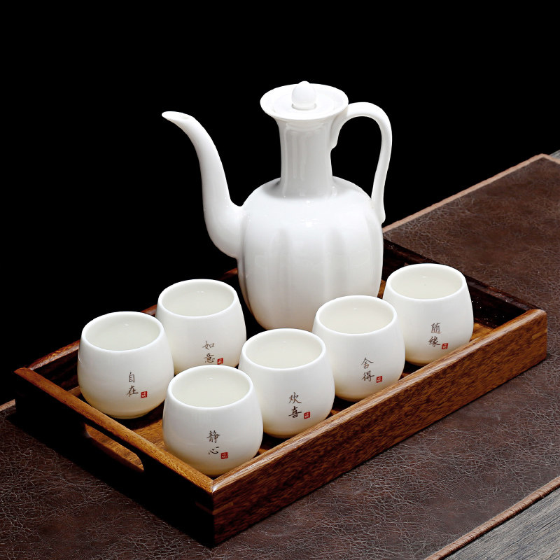 德化羊脂玉瓷酒壶一斤装家用陶瓷烈酒杯二两白酒杯白瓷白酒具套装,餐饮具,白酒杯,淘宝优惠券,粉丝福利购,淘宝优惠卷