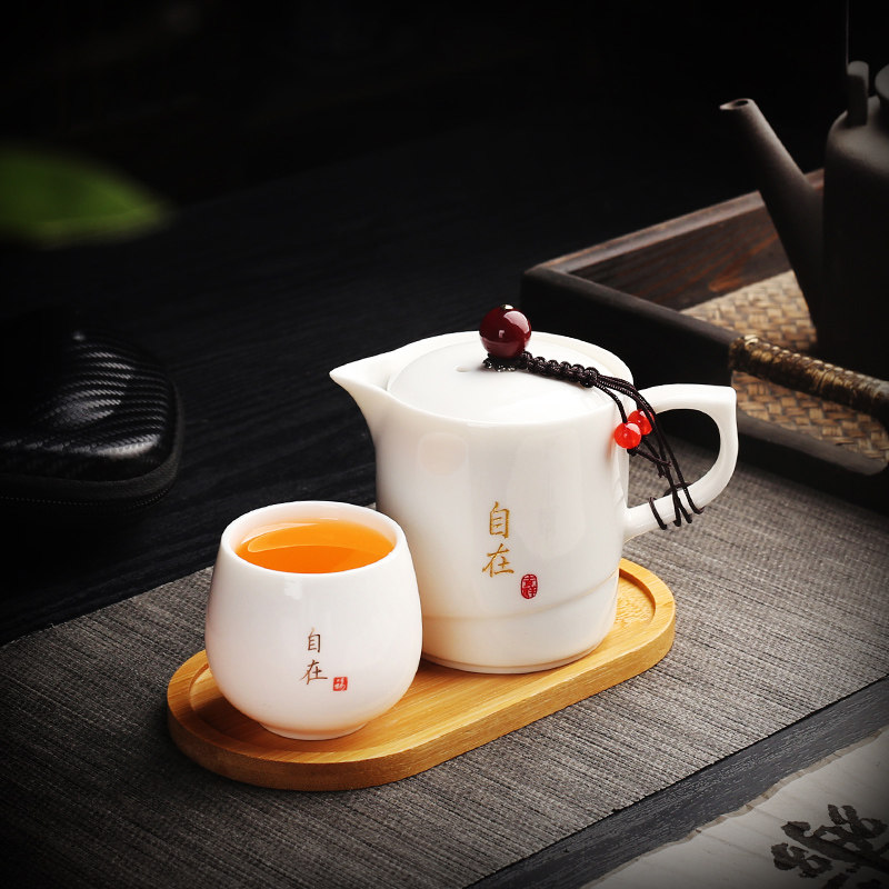 白瓷防烫手把懒人泡茶壶图片