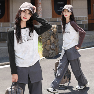 胖女童长袖打底衫加肥加大码春秋中大童短款T恤宽松洋气内搭上衣