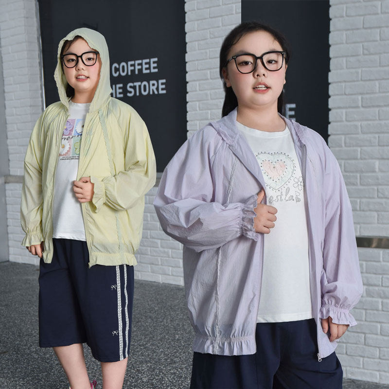 女童薄款外套夏季透气加肥中大童显瘦遮肉休闲胖女孩户外速干上衣