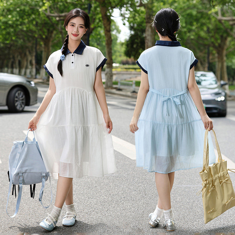 胖女童学院风polo连衣裙