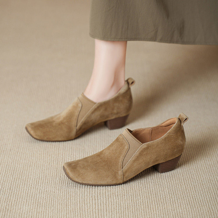 羊反皮4cm粗跟松紧口单鞋女四季小皮鞋复古舒适百搭深口乐福鞋,女鞋,深口单鞋,淘宝优惠券,粉丝福利购,淘宝优惠卷