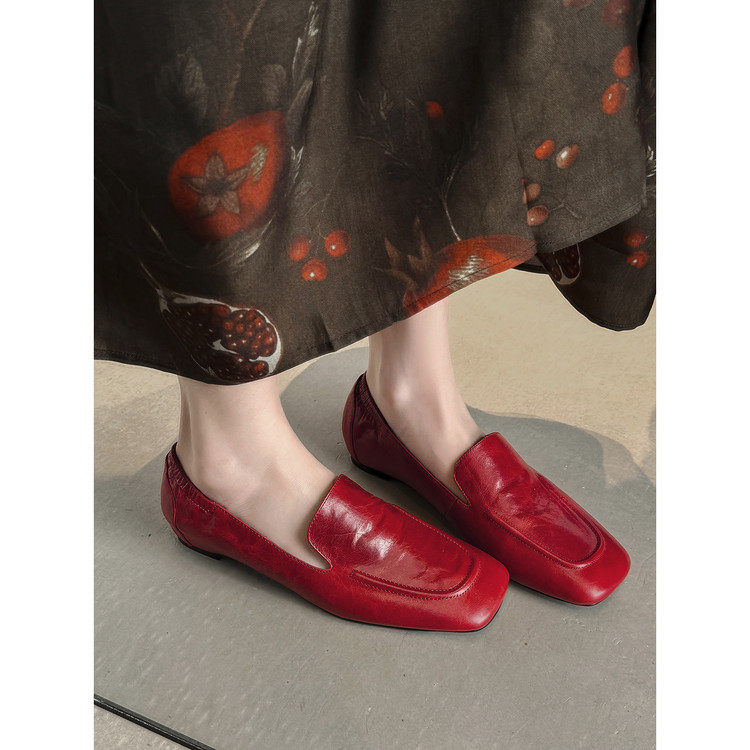 真皮后松紧内增高乐福鞋女英伦休闲时尚帅气方头平底深口单鞋红色,女鞋,乐福鞋（豆豆鞋）,淘宝优惠券,粉丝福利购,淘宝优惠卷