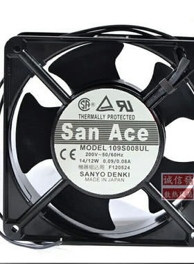 原装SANYO 109S008UL 200V 14/12W 0.09/0.08A 12038交流散热风扇