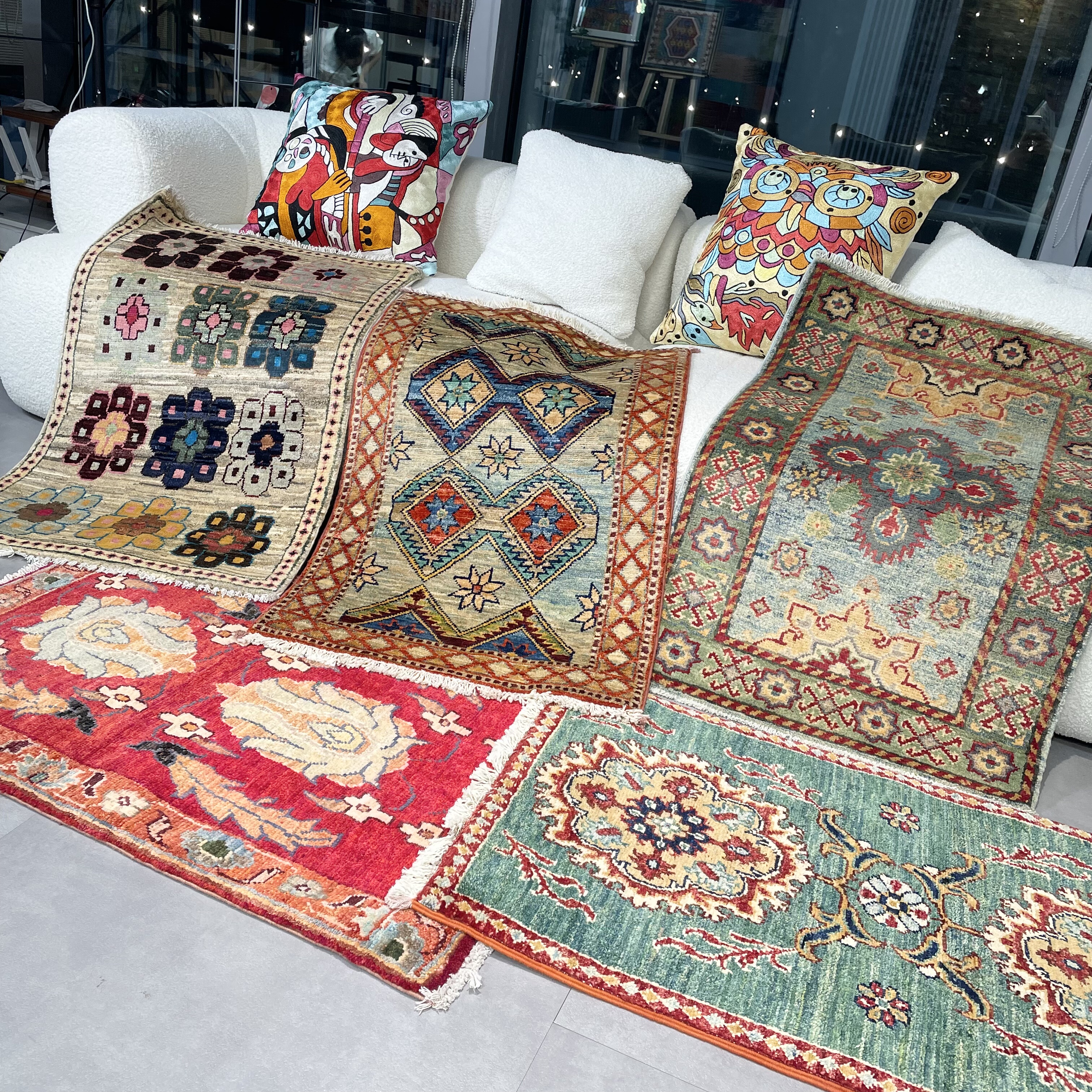 阿富汗进口羊毛手工打结地毯客厅卧室门口地毯极简风玄关门口挂毯