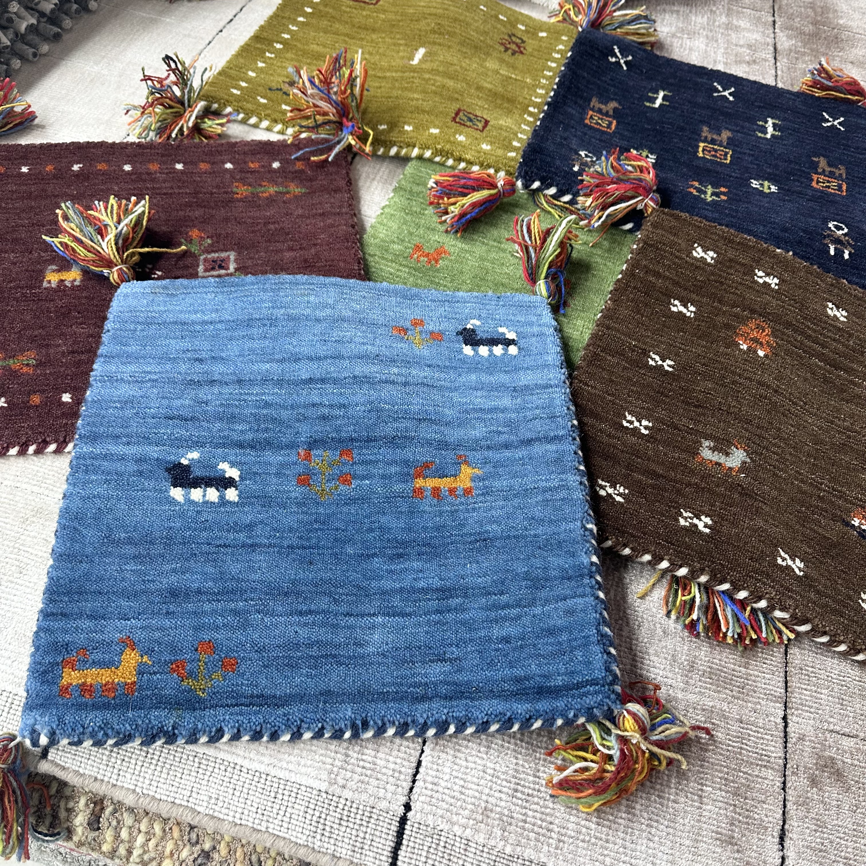 印度手工编织羊毛地毯 40*40无胶水植物染色小挂毯椅子坐垫沙发垫,居家布艺,地毯,淘宝优惠券,粉丝福利购,淘宝优惠卷