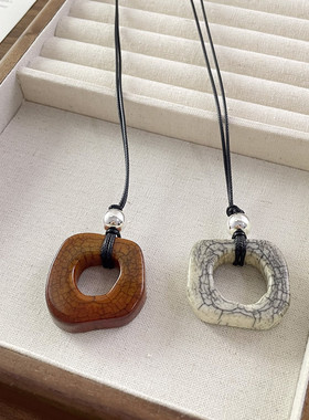 s925银珠吊坠小众设计感时髦项链几何方形驼骨石长款毛衣链2024新