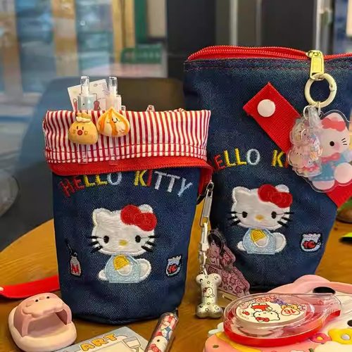 可爱凯蒂猫刺绣笔袋手提化妆手机包便携小包包随身包