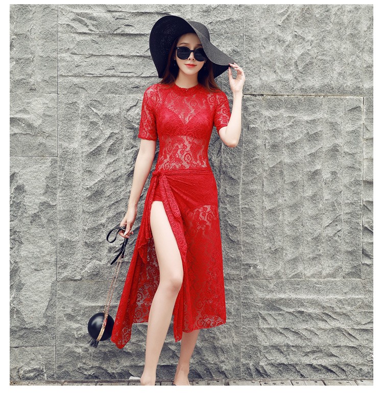 高级度假轻奢比基尼三件套性感蕾丝小胸聚拢显瘦遮肚ins温泉泳装