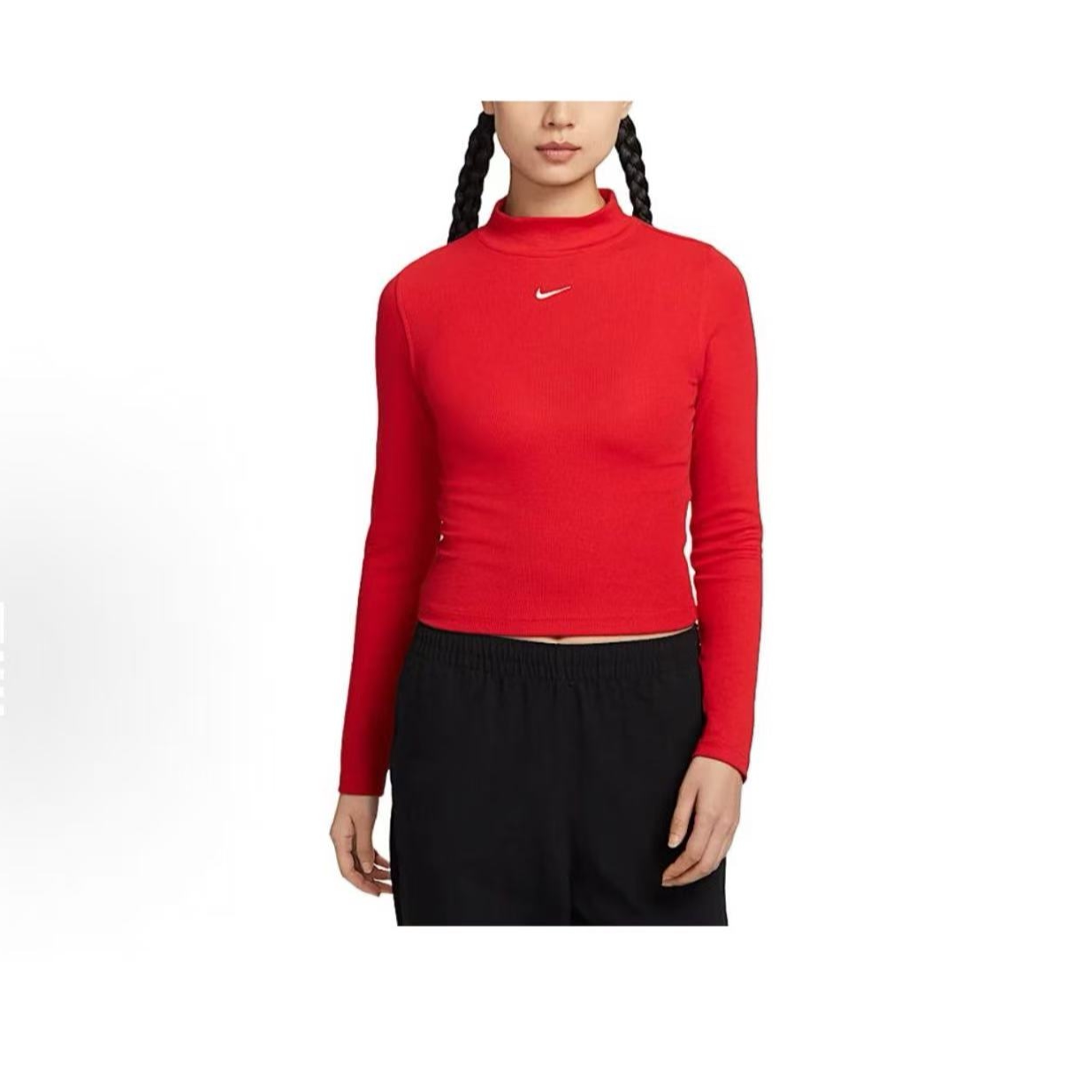 Nike/耐克 纯色logo印花高领紧身女子运动休闲红色长袖DV7881-657