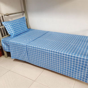 全棉纯蓝格 单人学生上下铺员工小蓝格子被套枕套三件套 床单单件