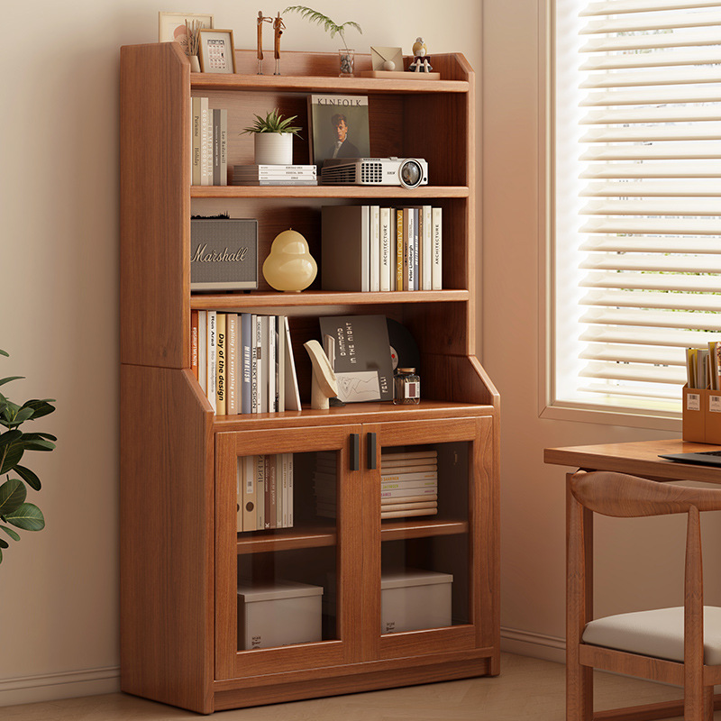 书柜中古风带门多层收纳架家用