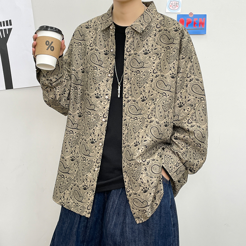 港风长袖复古宽松外套模特大码系列衬衫3010301130123013P35，男装衬衫，星座101C（原电商A011-3）