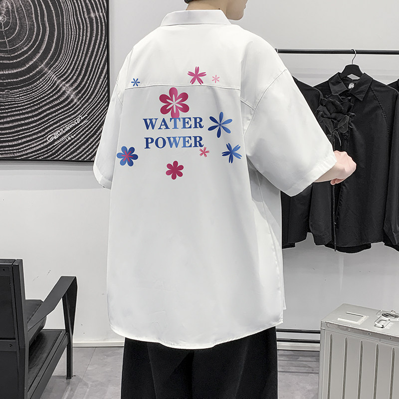 港风大码短袖碎花日系衬衫青年ins潮男生情侣衬衫D325 P28图片