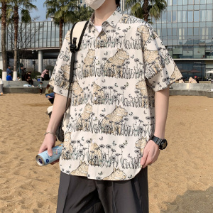 港风衬衫男短袖夏季情侣款沙滩衬衣外套 D3901 P35图片
