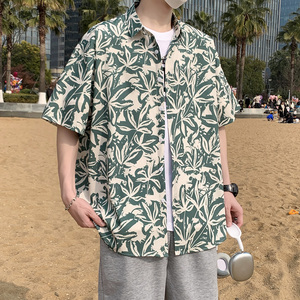夏季大码港风情侣款短袖复古花衬衫港风衬衣 D3911 P35图片