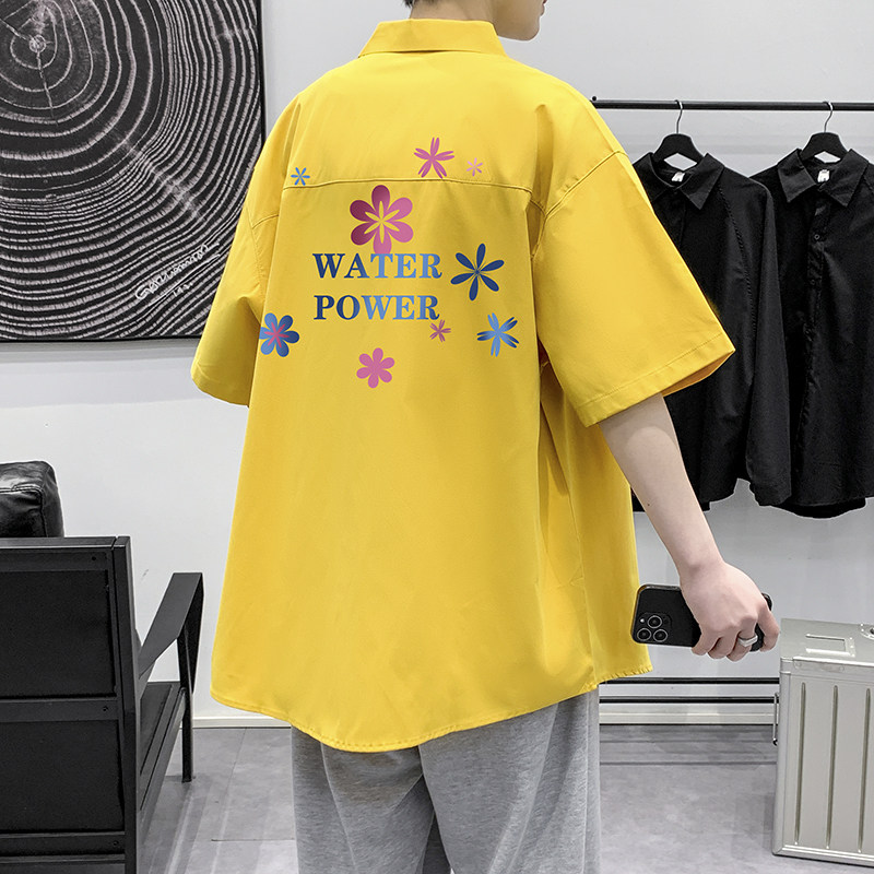 港风大码短袖碎花日系衬衫青年ins潮男生情侣衬衫D325P28,男装T恤,星座101C（原电商A011-3）