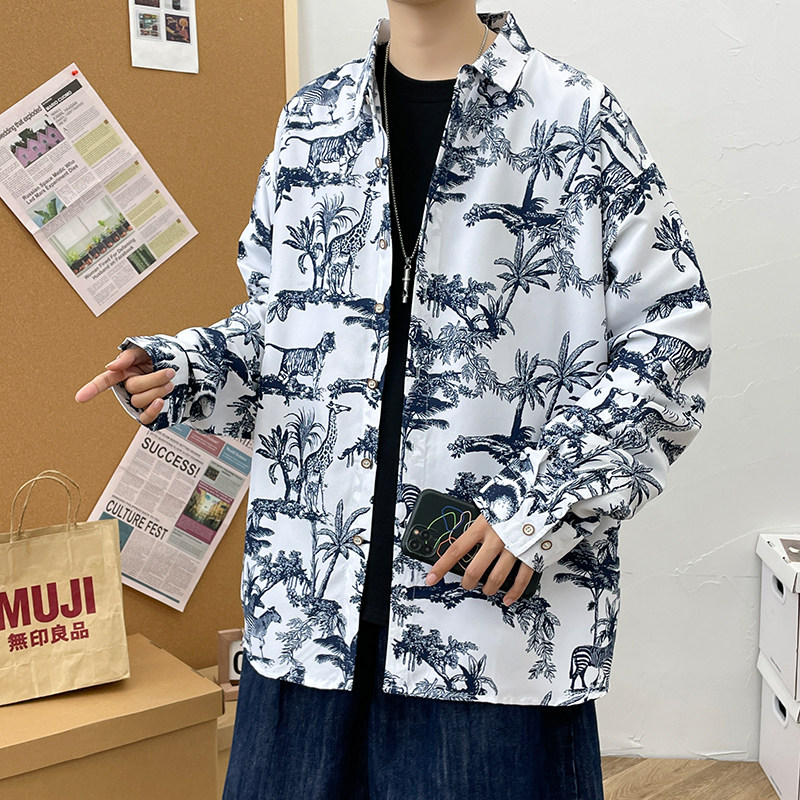 春秋男生长袖宽松情侣外套港风模特大码衬衫3012P35,男装衬衫,星座101C（原电商A011-3）