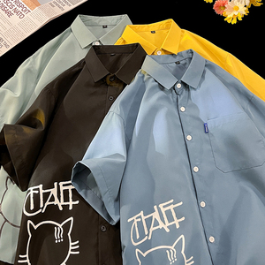 A011-3五色大码衬衣短袖日系猫咪夏日青年男衬衫D332 P28图片