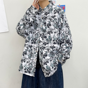 春秋男生港风长袖宽松情侣外套模特大码衬衫3010 P35图片