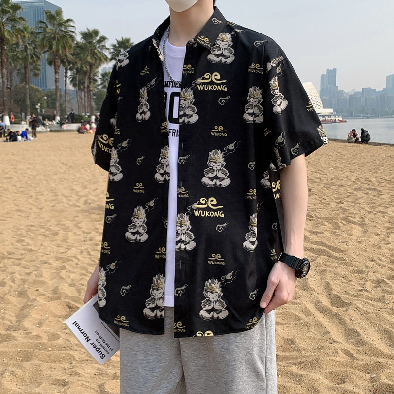 港风沙滩衬衫大码男短袖夏季情侣款衬衣外套D3908P35,男装衬衫,星座101C（原电商A011-3）