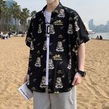 港风沙滩衬衫大码男短袖夏季情侣款衬衣外套D3908P35，男装衬衫，星座101C（原电商A011-3）