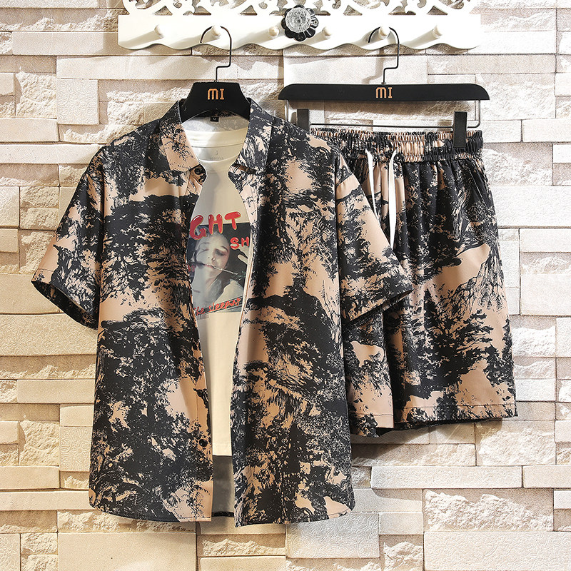 大码沙滩冰丝衬衫短袖情侣套装沙滩裤TZ6715P58，男装T恤，星座101C（原电商A011-3）