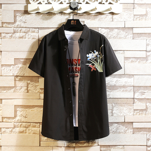 大码休闲风花鸟印花短袖青年男士外贸衬衫 3688 P38，男装T恤，星座101C（原电商A011-3）