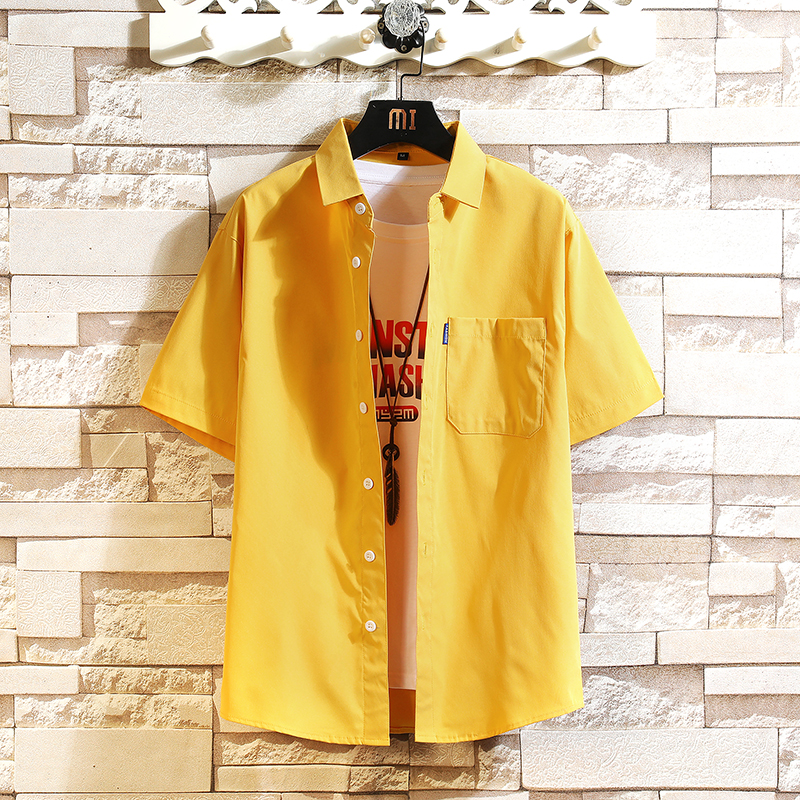 港风大码纯色日系短袖风花衬衫青年男衬衫D320P25，男装T恤，星座101C（原电商A011-3）