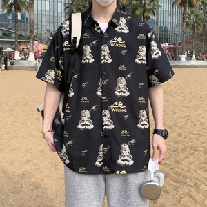 港风衬衫男短袖夏季情侣款沙滩衬衣外套 D3901 P35图片