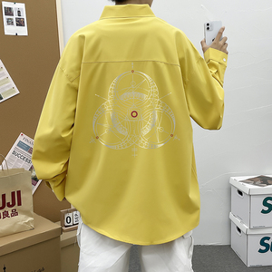 五色男生港风长袖宽松情侣外套模特衬衫3023 P35图片