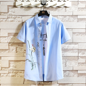QT4025春夏大码荷花休闲风印花短袖青年男士外贸衬衫3681P38图片