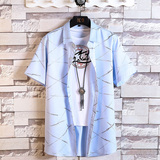 QT4025夏季条纹男挂拍短袖衬衣大码宽松衬衫3611P45，男装T恤，星座101C（原电商A011-3）