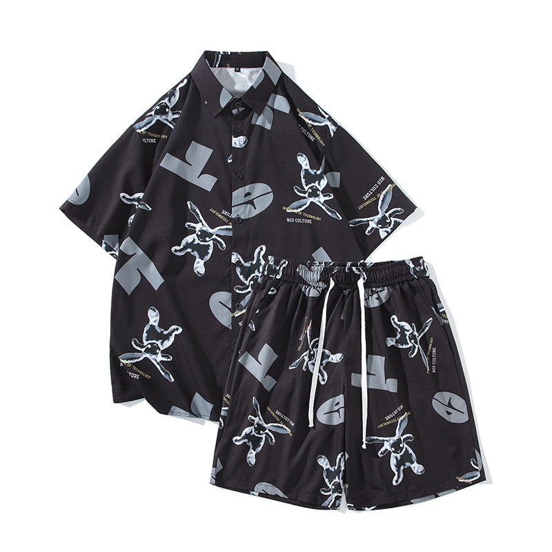 夏季新款冰丝大码情侣套装沙滩衬衫短袖沙滩裤TZ6713P58，男装T恤，星座101C（原电商A011-3）