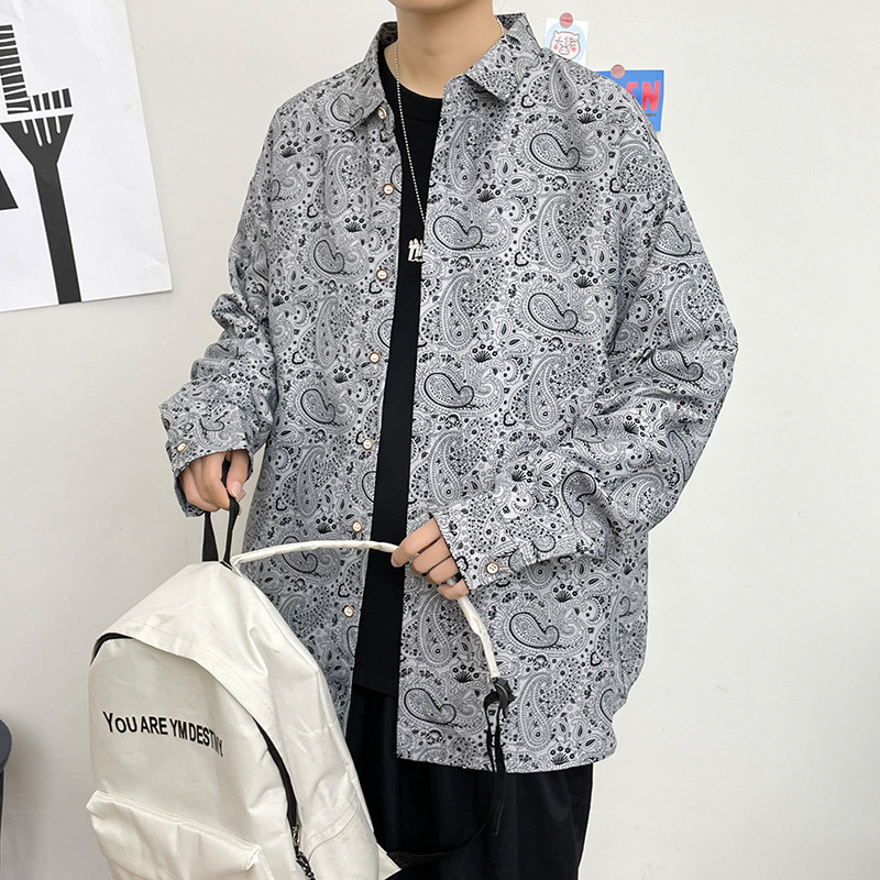 春秋男生港风长袖腰果花宽松情侣模特外套大码衬衫3013P35,男装衬衫,星座101C（原电商A011-3）
