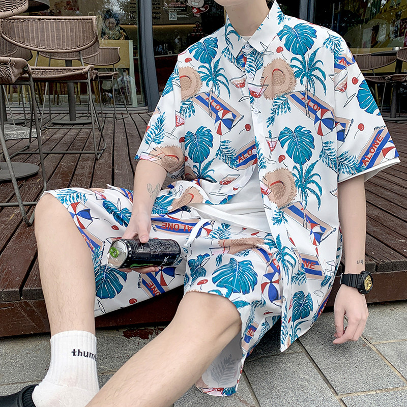 大码冰丝衬衫情侣套装沙滩裤TZ671067116712TZ6713TZ6715P58，男装休闲套装，星座101C（原电商A011-3）