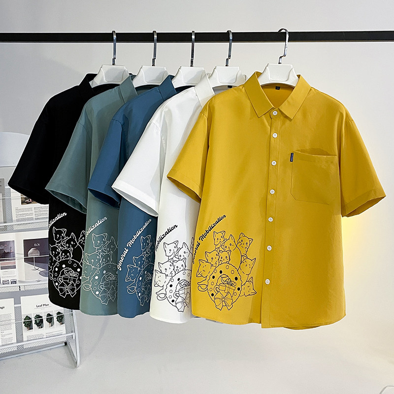 A011-3五色大码衬衣短袖港风毛毯风青年男衬衫D333P28,男装T恤,星座101C（原电商A011-3）