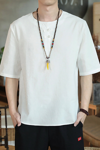 QT4025风短袖薄款T恤棉麻男大码短袖盘扣T恤男 T610 P33图片
