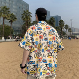 涂鸦港风衬衫大码男短袖夏季情侣款沙滩衬衣外套D3906P35，男装衬衫，星座101C（原电商A011-3）