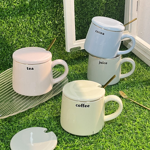 咖啡杯带盖带勺陶瓷简约情侣创意高颜值办公室设计感小众生日礼物