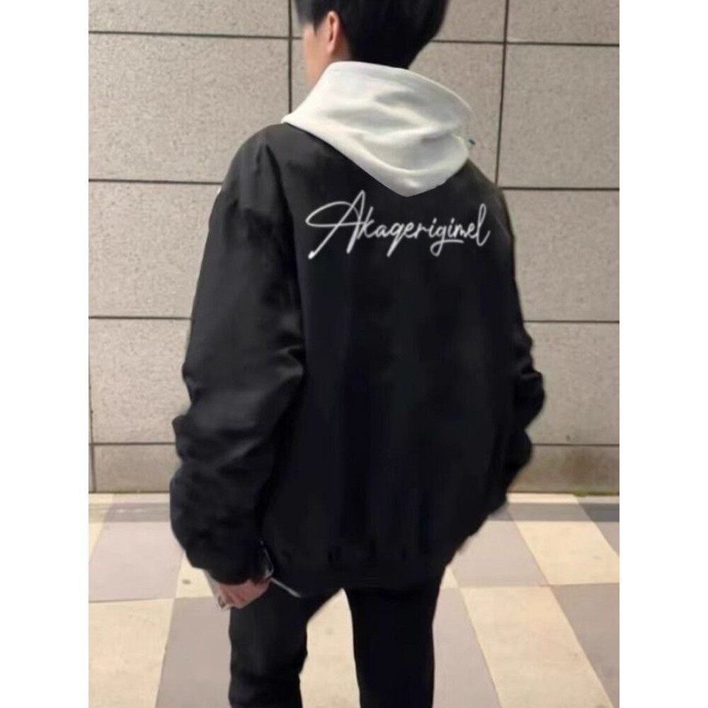 美式高街oversize黑色飞行服夹克