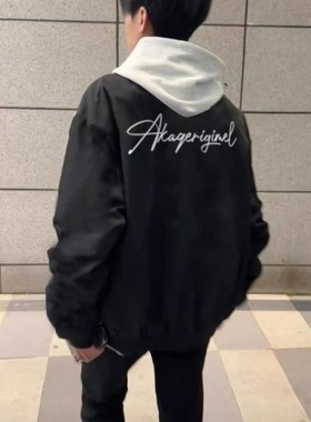 美式高街oversize黑色飞行服夹克男秋冬百搭潮牌设计感情侣款上衣