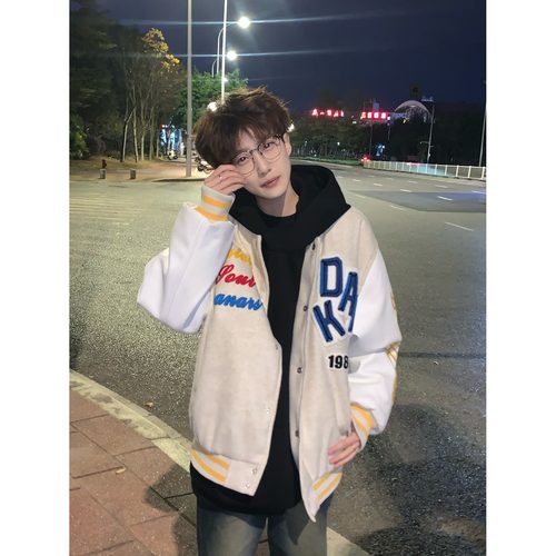 原创美式国潮植绒刺绣字母棒球服2025年春季新款夹棉加厚外套夹克