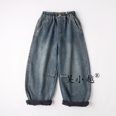 吴小越w1732男童加绒牛仔裤冬款刺绣痞帅男孩冬新款韩版长裤